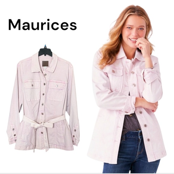 NWT Maurices Light Pink Belted Denim Trench Jacket Size 2X - Picture 1 of 13